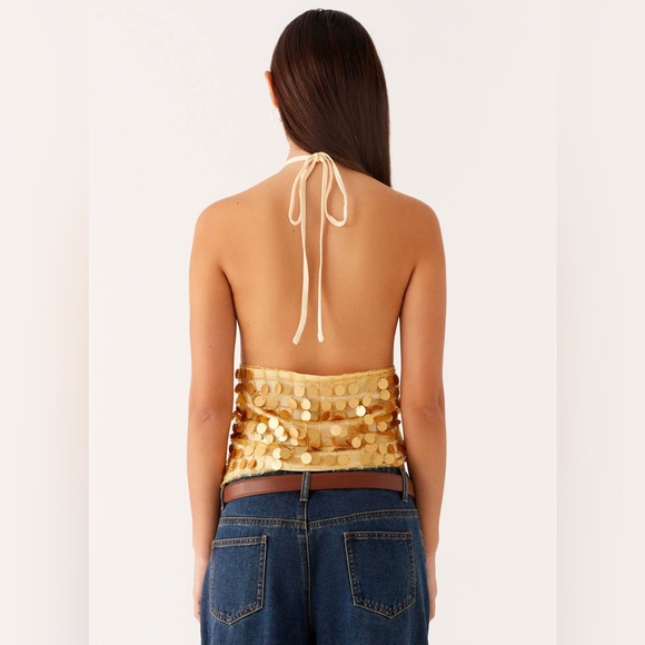 NWT Peppermayo Women’s Xander Sequin Halter Top - Gold, Size 6, Festival Fashion - Picture 3 of 8